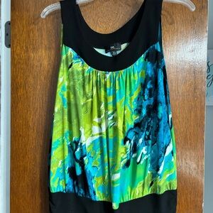 Iz Byer Green and Blue Abstract Print Scoop Neck Tank